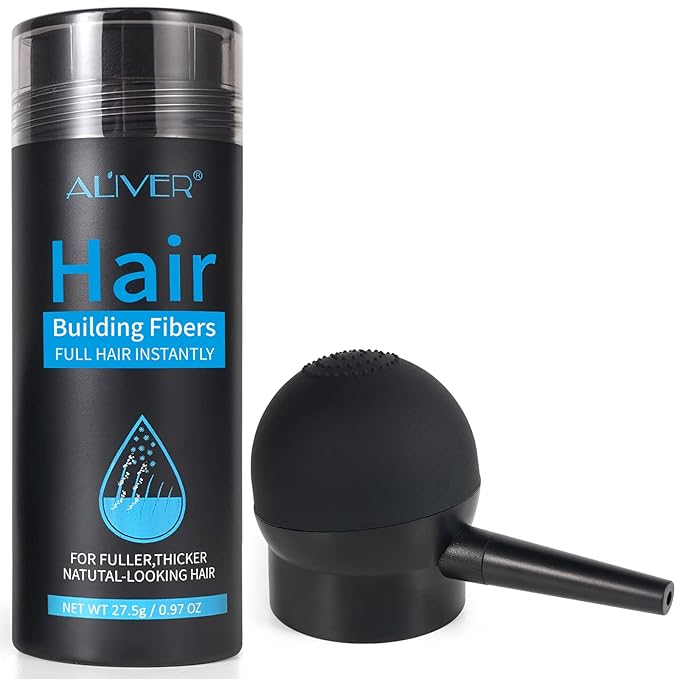 Aliver Hair Fibers for Thinning Hair with Spray Dark Brown - Undetectable Natural Formula - Thicker Fuller Hair in 15 Seconds - Conceals Hair Loss & Look Younger - Designed for Men & Women,0.97Oz-VivaGrace Women