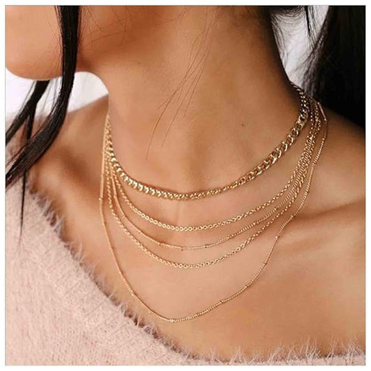 Punk Layered Curb Chain Necklace Gold Satellite Chain Necklace Vintage Stacking Necklace Personalized Necklace Jewelry for Women and Girls-VivaGrace Women