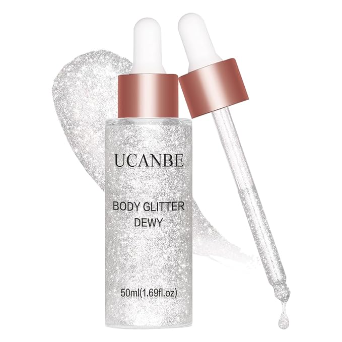 UCANBE Highlighter Makeup Drops Body Glitter Dewy Liquid Face Glow Shimmer for Women Holographic Luminizer Sparkles for Face (Silver Fairy White - 02)-VivaGrace Women