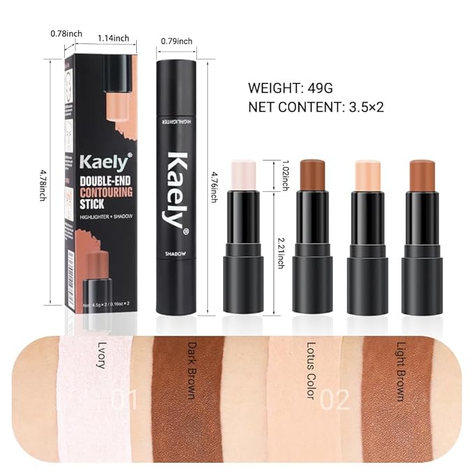 evpct 4 Color Contour Stick Makeup Set Concealer Bronzer Stick Cream Contour Palette Contour Contouring Makeup Kit for Beginner Face Highlighter Makeup Stick Liquid Contour contorno maquillaje 01+02-VivaGrace Women