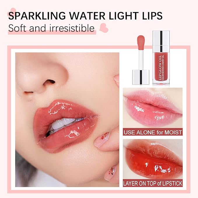 Hydrating Lip Glow Oil, Plumping Watery Lip Gloss, Refreshing Moisturizing Lip Oil Tinted Lip Balm, Lasting Nourishing Revitalizing Lip Tint Lip Care (07# Raspberry Red)-VivaGrace Women