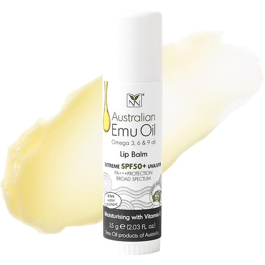Emu Oil Moisturizing Lip Balm - Hydrating Lip Balm with Extreme SPF50+ Sun Protection - 4-Hour Water Resistant, Fortified with Vitamin E, Amino Acids & Omega 3, 6 & 9 - Y-Not Natural, 15g Stick-VivaGrace Women