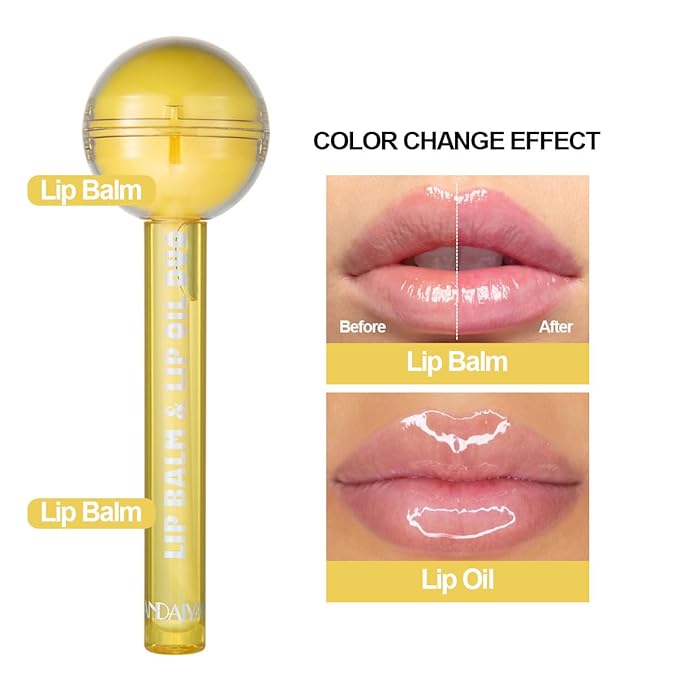 Tinted Lip Balm Lollipop Lip Gloss, Magic pH Color Changing Pink Lipstick & Vitamin E Clear Lip Oil Combo, Hydrating Plumping Lip Care Product for Girls (Yellow)-VivaGrace Women