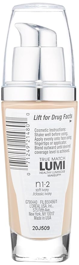 L'Oreal Paris True Match Lumi Healthy Luminous Makeup, N1-2 Soft Ivory Classic Ivory , 1 fl; oz.-VivaGrace Women