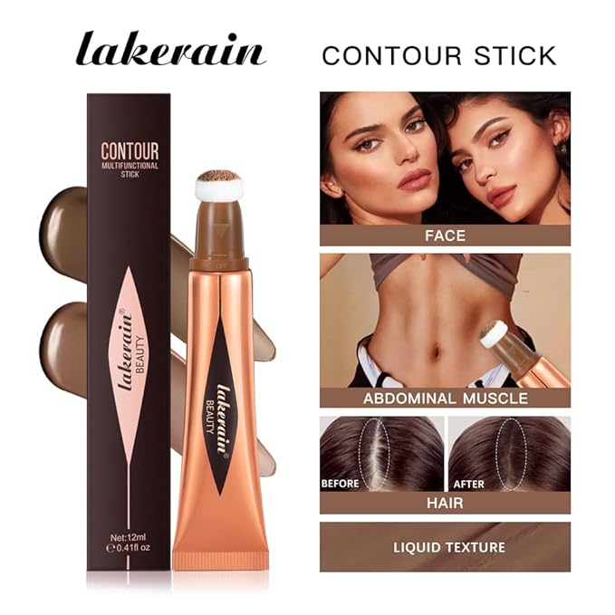 Liquid Contour Beauty Stick, Contour Stick, Bronzer Stick,Multi-Function Beauty Stick, Cream Contour With Cushion Applicator, Liquid Contour Stick, Women's Contour Makeup (05#)-VivaGrace Women