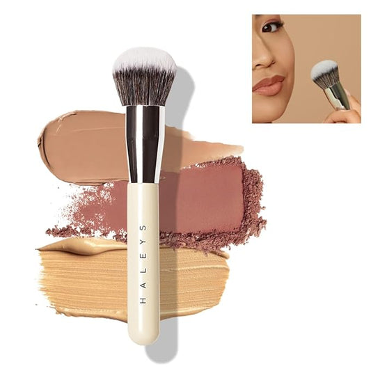 HALEYS Kabuki Makeup Brush VEGAN+CRUELTY-FREE, Sustainable Wood, Vegan Bristles for Airbrushed Finish, For Creams, Liquids, Powder, Streak-free, Perfect Blending, Buffs, Blurs, Smooths with Control-VivaGrace Women