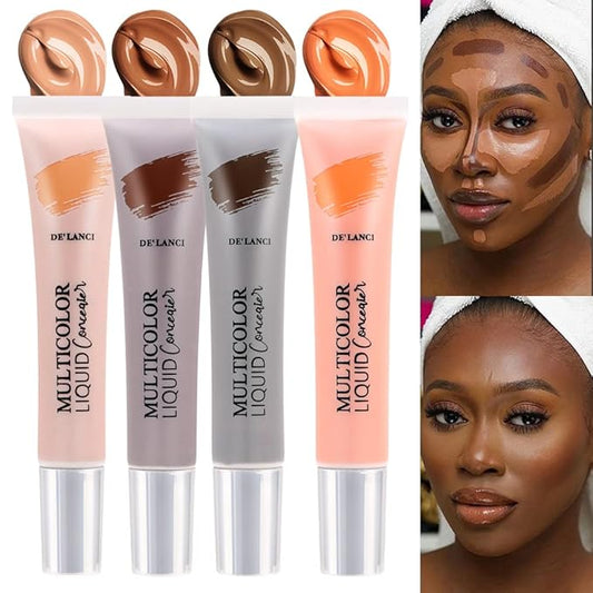 Liquid Concealer Makeup 4Pcs,Corrector Foundation for Black Women Oily Dry Skin, Foundation Concealer in One Primer Face Makeup Full Coverage, Advanced Pore Minimizer, Lightweight All-Day Hold,0.67 oz-VivaGrace Women