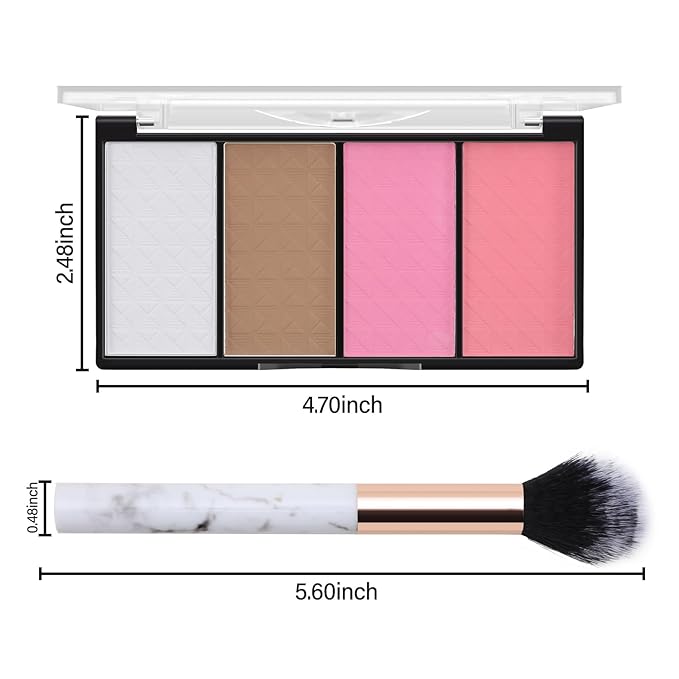 Contour Highlighter Blush Powder Makeup Palette, 4 Colors Matte Face Contour Shading with Professional Makeup Brush-VivaGrace Women
