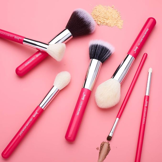 Jessup Brand 25pcs Professional Makeup Brush Set Beauty Cosmetic Foundation Powder Blusher Eye Shadow Blending Concealer Highlight Natural-Synthetic Hair Brushes Set (Rose Carmine/Silver)-VivaGrace Women