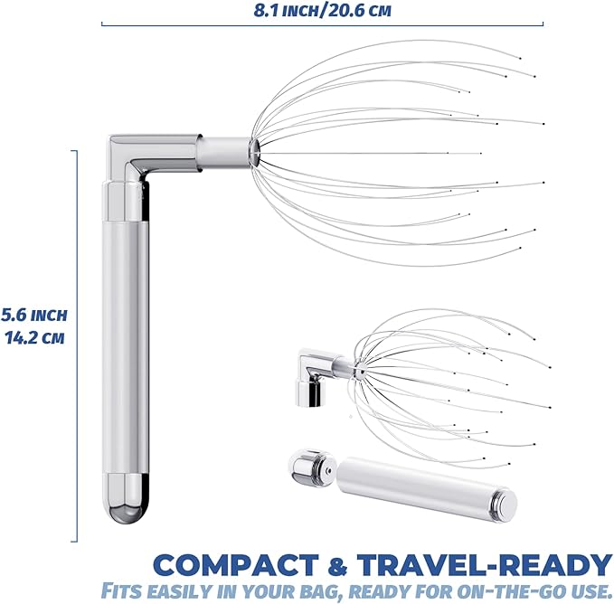 Head Massager Scalp – Electric Scalp Massagers with L-Handle, Waterproof Head Scratchers & Hair Massage Tool with 20 Metal Fingers for Stress Relief and Relaxation-VivaGrace Women