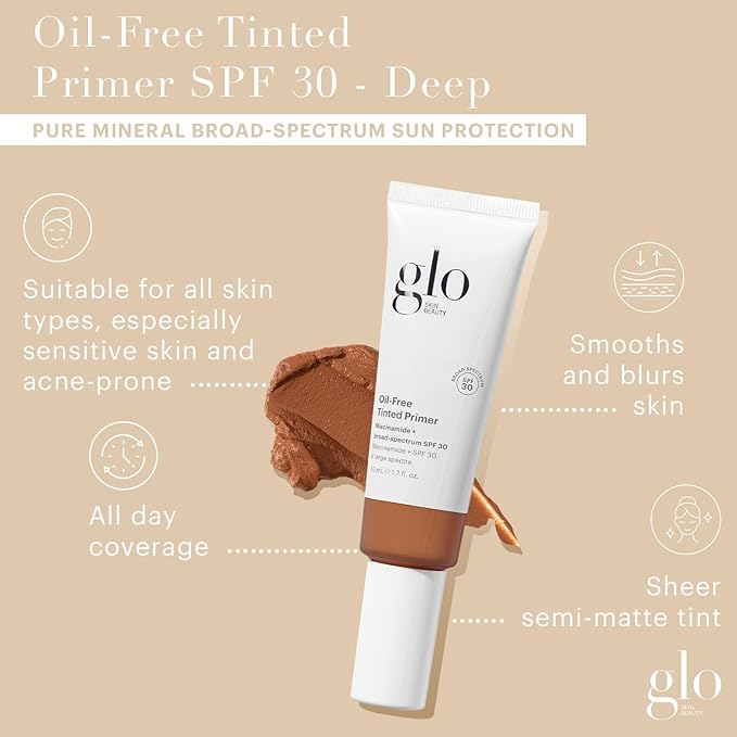 Glo Skin Beauty Oil-Free Tinted Primer SPF 30, (Deep) 1.7 oz - Mineral Makeup for Face, 4-in-1 Foundation Primer, Sheer Coverage, Skincare & Sunscreen With Broad Spectrum UVA/UVB Protection-VivaGrace Women