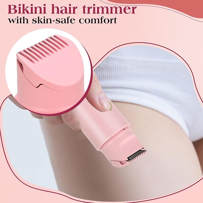 Electric Shaver & Bikini Trimmer for Women – 2-in-1 Design, Waterproof, Type-C Charging, Gentle on Sensitive Skin, Ideal for Travel and Daily Use, Pink-VivaGrace Women