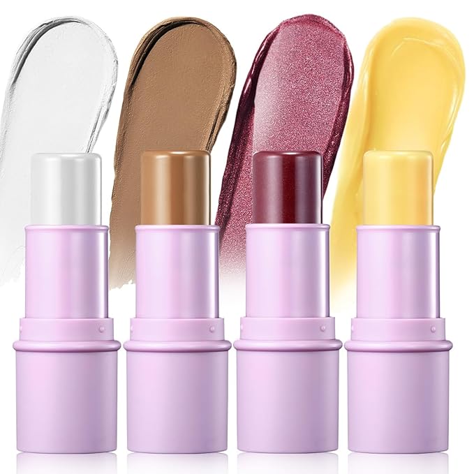 4Pcs Cream Blush Contour Highlighter Bronzer Moisturizer Stick Makeup Set #T Blush Glow3-VivaGrace Women