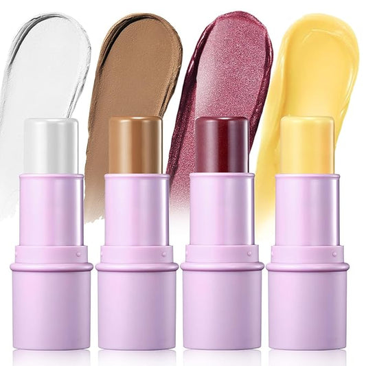 4Pcs Cream Blush Contour Highlighter Bronzer Moisturizer Stick Makeup Set #T Blush Glow3-VivaGrace Women