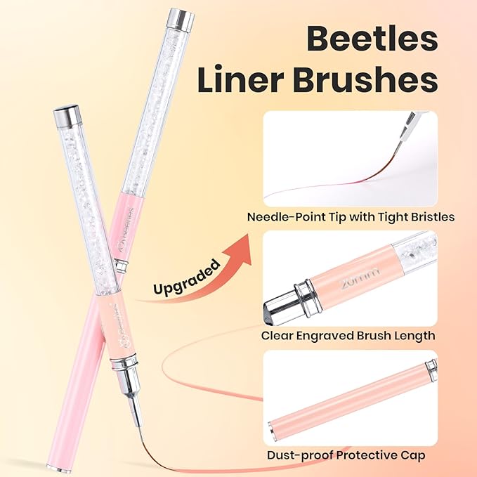 Beetles Gel Polish Nail Art Liner Brushes 5Pcs Painting Art Design Pen Set Diamond Application Rhinestone Handle Drawing Nail Art Brushes Tools Sizes 5/6/11/20/25mm Nail Art Design Gift for Women-VivaGrace Women
