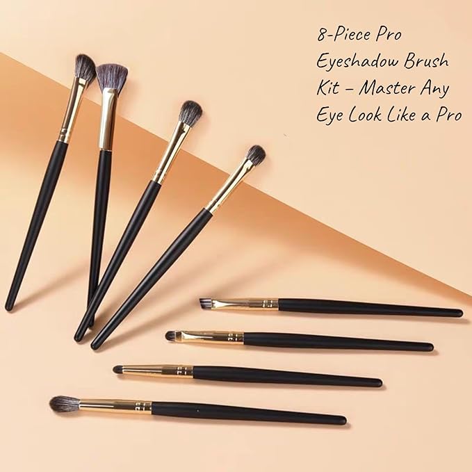 Eyeshadow Makeup Brushes Set with Case 8 PCS Soft Synthetic Hairs Eye Makeup Brushes for Blending Eyebrow Eyeliner Eyeshadow （Black）-VivaGrace Women