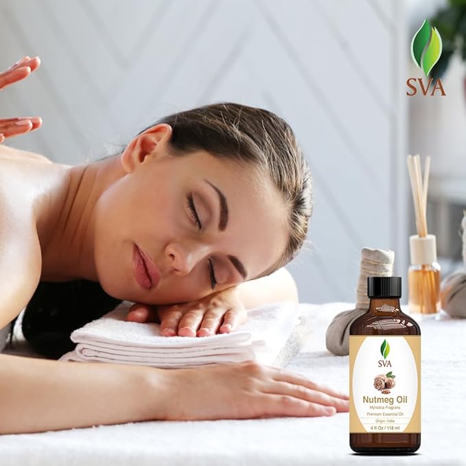 SVA Nutmeg Essential Oil – 4 Fl Oz – 100% Natural Nutmeg Oil - for Diffuser, Hair Care, Face, Skin Care, Aromatherapy, Scalp and Body Massage, Soap and Candle Making – with Dropper-VivaGrace Women