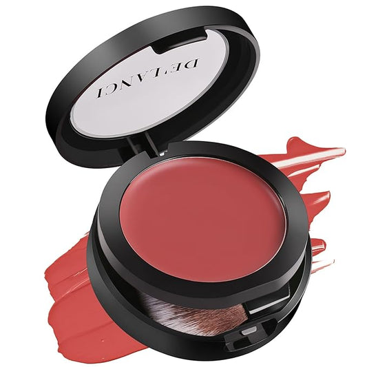 DE'LANCI Hydrating Cream Blush for Cheeks & Lips & Eyeshadow, Creamy & Long-lasting Waterproof Blush Balm, Lightweight Matte Blush for natural look, Travel Size, Highly Pigmented, Built-in Brush, Wine-VivaGrace Women
