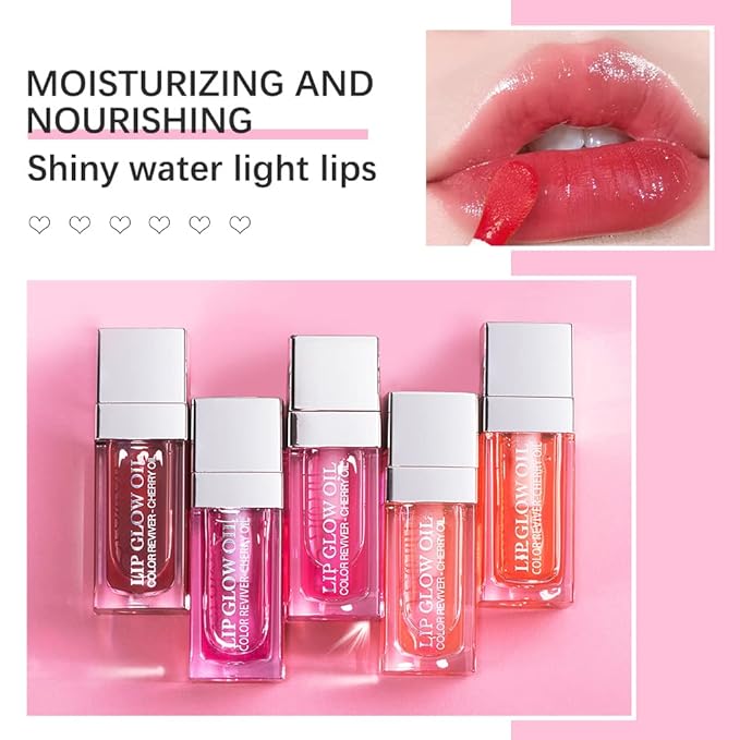 Plumping Lip Oil, Long Lasting Hydrating Lip Gloss Tinted Balm Non-sticky Revitalizing, Tinting Care Oil for Dry Lip (PINK)-VivaGrace Women