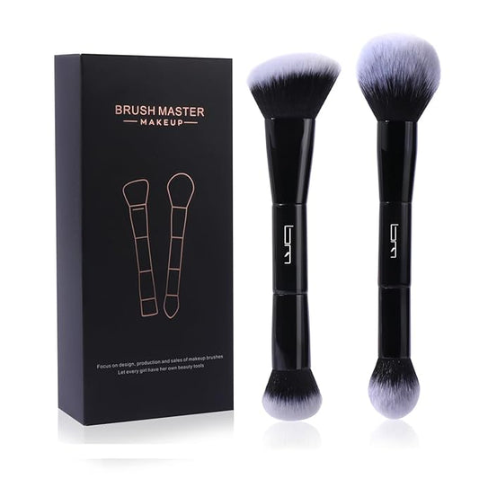 2Pcs Duo End Makeup Brushes, Foundation, Powder, Contour, Concealer, eye makeup Brush, Double-ended Multi-functional Synthetic Cosmetic Tools Makeup Brushes(Black)-VivaGrace Women