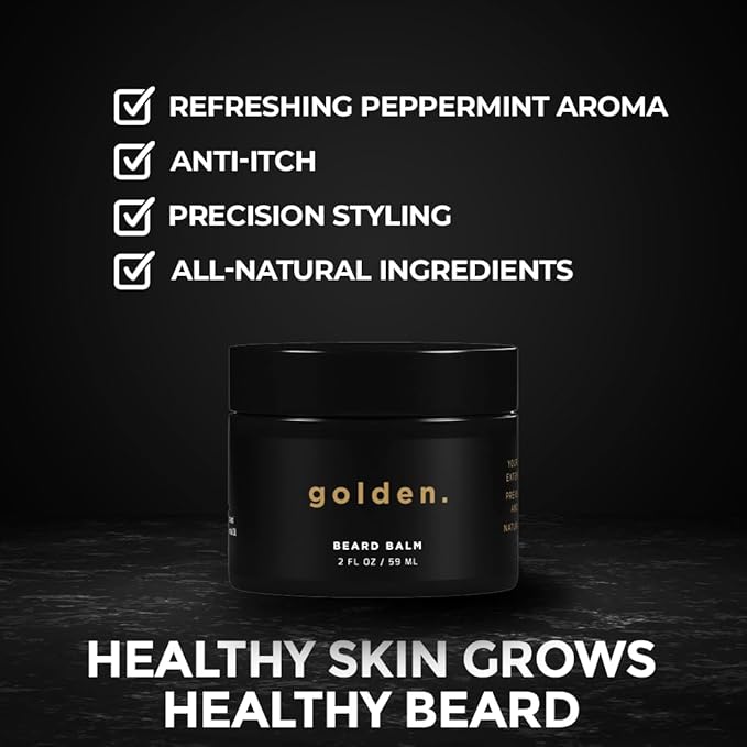 Golden Grooming Co. Beard Balm for Men - Strengthens & Softens Beards and Mustaches - Adds Shine & Tames Flyaway Hair, Beard Styling Balm with Argan Oil - Peppermint Scent - 2 Ounce-VivaGrace Women