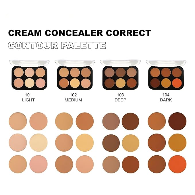 Corlo Cream Contour Palette, 6 Colors Concealer Correct Full Coverage Foundation Palette for Dark Circles Makeup (Light)