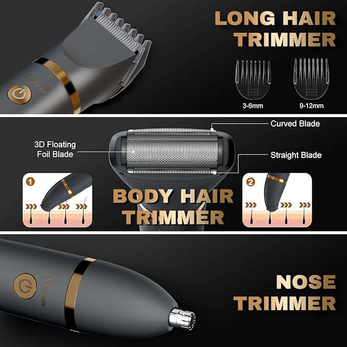 Body Trimmer for Men Ball Pubic Hair Trimmer Body Foil Shaver Razor Nose Ear Waterproof Wet Dry Groomer LED Display-VivaGrace Women