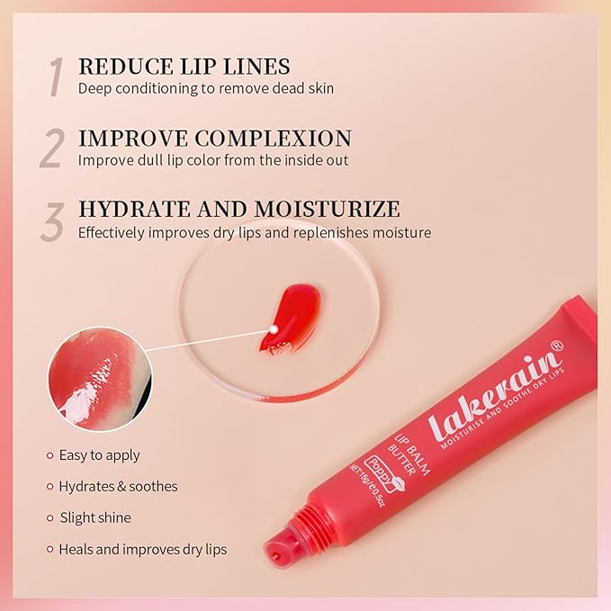 Erinde Lip Butter Balm, Moisture Hydration Lip Butter Gloss, Sheer Tinted Lip Mask and Lip Balm, Soothing Lip Treatment Care Makeup, Shine Lip Glow Oil for Dry, Chapped Lips, 05 Cherry-VivaGrace Women