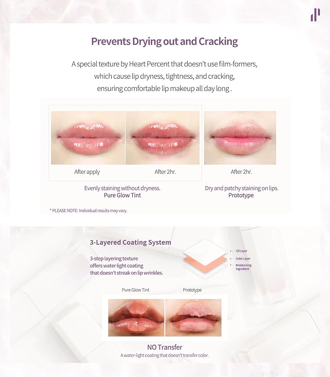 Heart Percent Dote On Mood Pure Glow Tint, Watery & Lightweight Moisturizing Lip Stain Long Lasting Liquid Lipstick 6.8g, #03. Nudi Orange-VivaGrace Women
