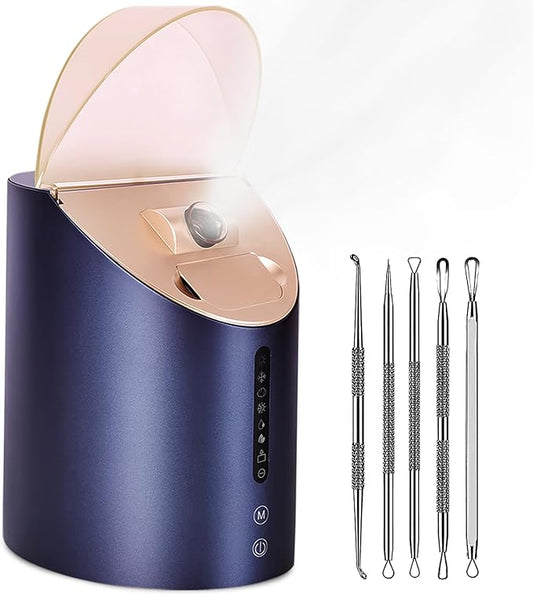 Facial Steamer DENFANY Nano Steamer Ionic Hot & Cool Mist Home SPA | 8 Steam Modes | Aromatherapy Basket | Digital LCD Screen | Extraction Set-VivaGrace Women