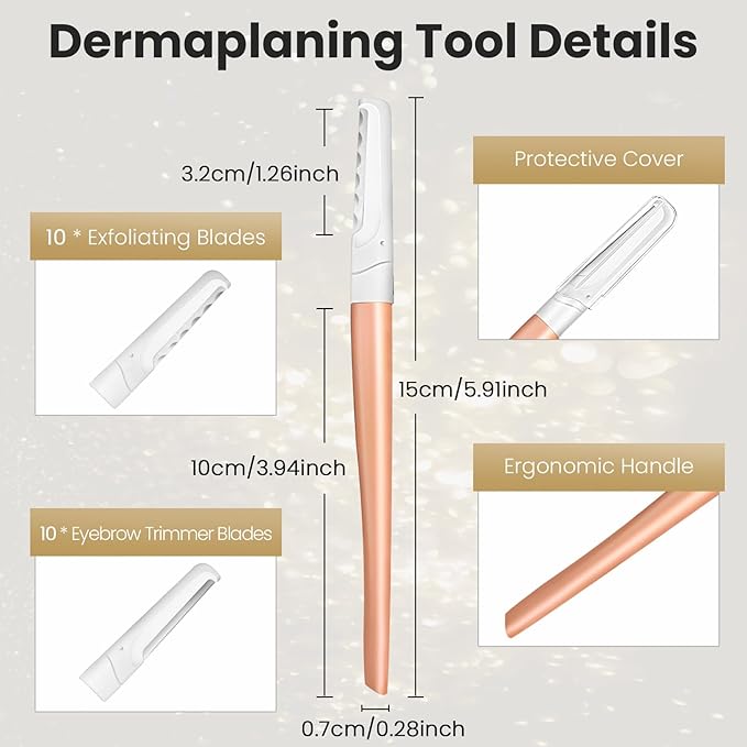 Dermaplaning Tool for Face Exfoliation, with 20 Replaceable Blades, Facial Shaver/Eyebrow Razor, Peach Fuzz Removal Eyebrow Shaper for Women, Easy to Use Dermaplaner Help Exfoliate and Smooth Skin-VivaGrace Women