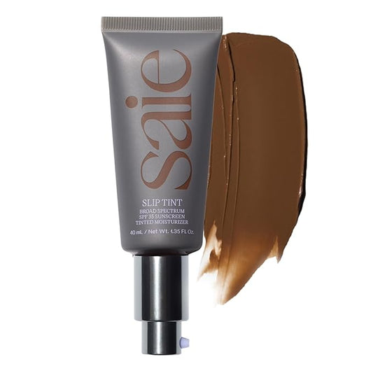 Saie Slip Tint Tinted Moisturizer with SPF 35 - Light Coverage, Glowy Skin Tint & Mineral Sunscreen for Face with Hydrating Hyaluronic Acid - Summer Makeup Essential - Shade Ten (1.35 oz)-VivaGrace Women