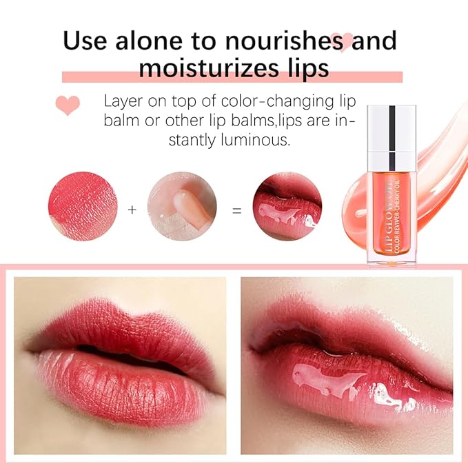 Hydrating Lip Glow Oil Moisturizing Plumping Lip Tint Lip Gloss Transparent Lip Balm Long Lasting Nourishing Repairing Lightening Lip Lines (007#+015#)-VivaGrace Women