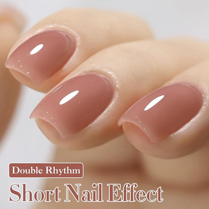 Double Rhythm Translucent Gel Polish Sheer Neutral Natural Light Milky Same Color Same Bottle 15ML Jelly Nail Polish Nail Art DIY at Home (Deep Nude-A1412)-VivaGrace Women