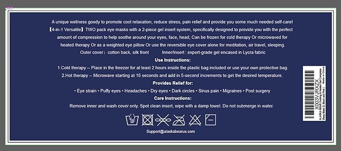 ALASKA BEAR Cooling Gel Eye Mask Weighted Silk Sleep Mask & Cotton Eyeshades Cold & Hot Compress for Pain Relief, 180g Heavy, 2 Set(Black & Pink)-VivaGrace Women