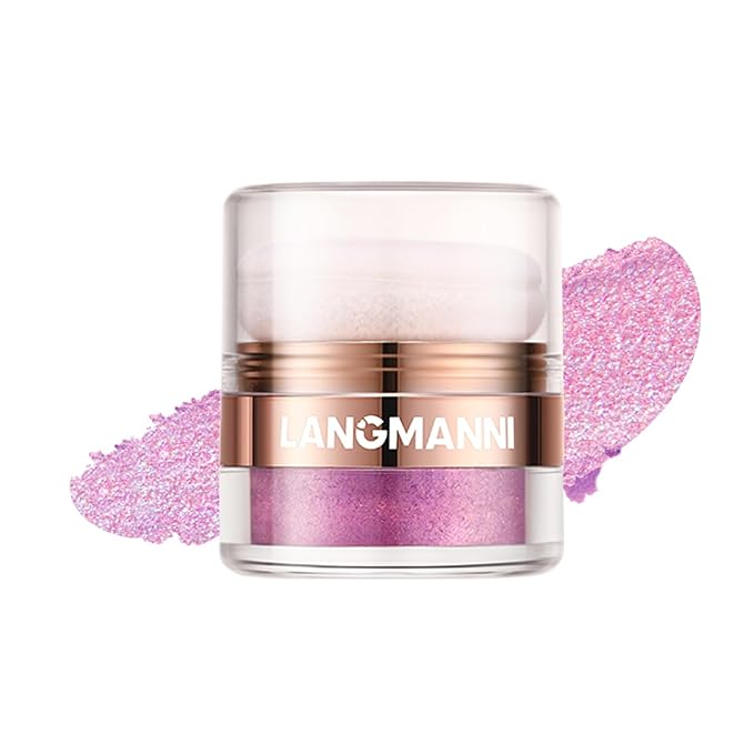 Glitter Body Highlighter Powder Body Shimmer Sparkle Face Brightening Highlighter Powder for Face Eyes Body Glow Makeup With sponge head（Purple）-VivaGrace Women