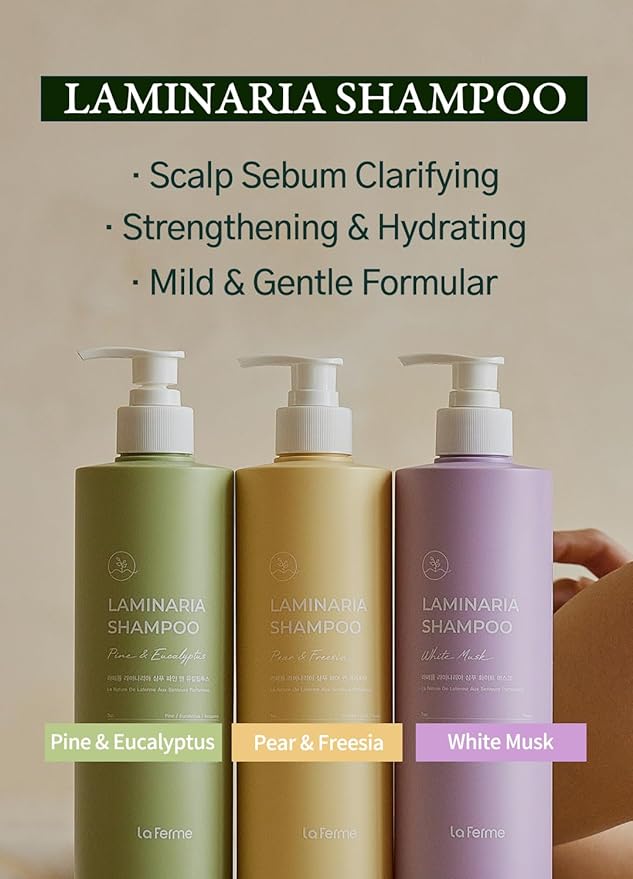 laferme Laminaria Shampoo with Organic Ingredient, Korean Clarifying Shampoo, Hydrating for Dry Hair, Strengthening for Weak Hair, Sulfate & Paraben-Free, for Women & Men,16.9 FL. OZ, Pine Eucalyptus-VivaGrace Women