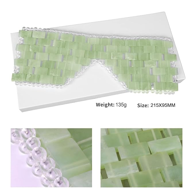 Jade Eye Mask 100% Natural Real Jade Stone Reusable Eye Mask for Hot & Cold Anti Aging，Headache and Migraine Relief Jade Mask for Women Men (Light green jade)-VivaGrace Women