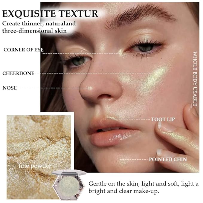 Shimmer Pearl Champagne Gold Highlighter Makeup Contour Palette,Face Illuminator Highlighter, Blush and Makeup Highlighter Bronzer Palette Highlighter+Makeup iluminadores Make Up (Dazzling)-VivaGrace Women