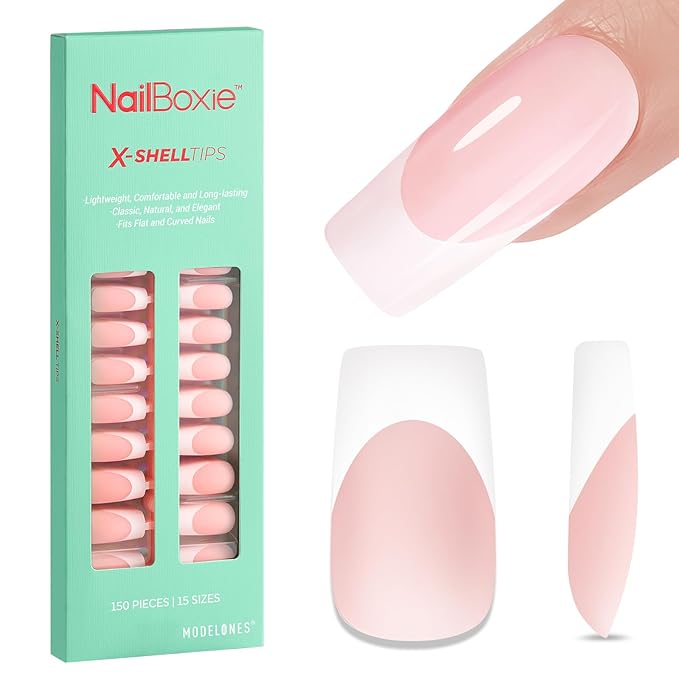 modelones French Tip Press on Nails, 150Pcs Long Square Fake Nails with Nail Box, Pink & White Gel Nail Tips for Women, Soft Glue-On Nails for Natural Salon Look, DIY Nail Art Kit (15 Sizes)-VivaGrace Women