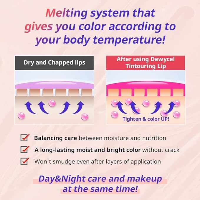DEWYCEL TINTOURING BALM | #4 PURE RED | Non-Sticky Moisturizing & Hydrating Tinted Lip Balm for Chapped Lips | Natural Color Lip Glow Balm-VivaGrace Women
