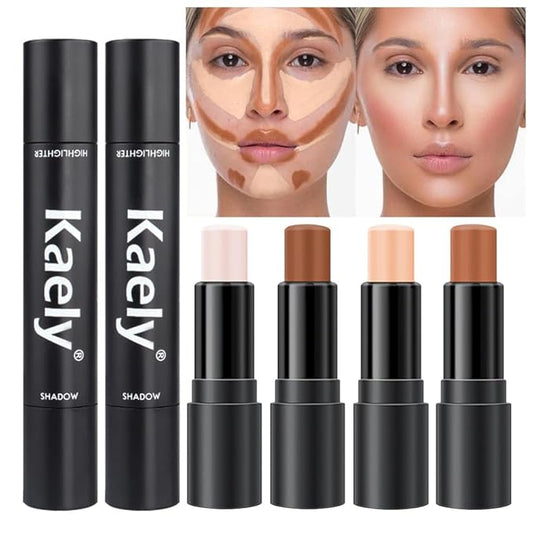 evpct 4 Color Contour Stick Makeup Set Concealer Bronzer Stick Cream Contour Palette Contour Contouring Makeup Kit for Beginner Face Highlighter Makeup Stick Liquid Contour contorno maquillaje 01+02-VivaGrace Women
