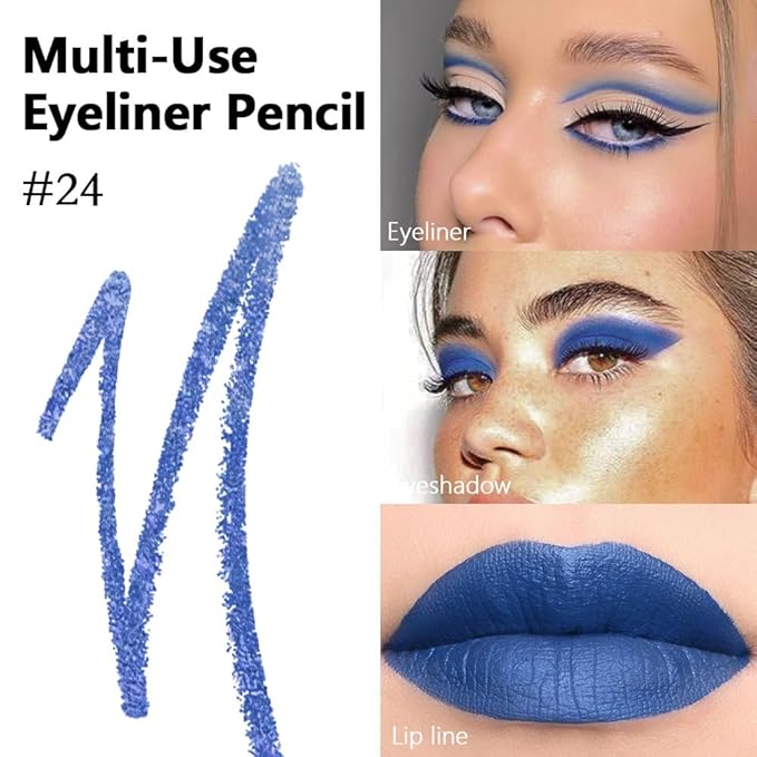 evpct Ruby Blue Gel Eyeliner Pencil for Women Waterline Waterproof Smudge Proof Eye Makeup Liners, Blue Mascara Eye Liner Gel Liner Eyeliner with Sharpener delineador de ojos contra el agua 24