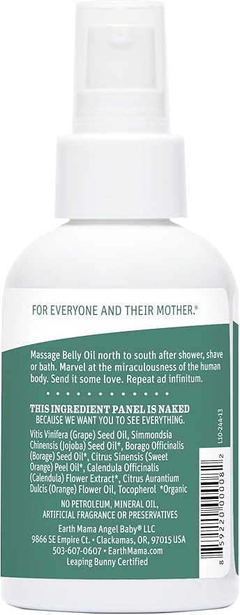 Earth Mama Belly Oil for Dry Skin | Calendula Skin Care Moisturizer Oil to Encourage Natural Elasticity and Help Prevent Stretch Marks During Pregnancy and Postpartum, 4-Fluid Ounce-VivaGrace Women