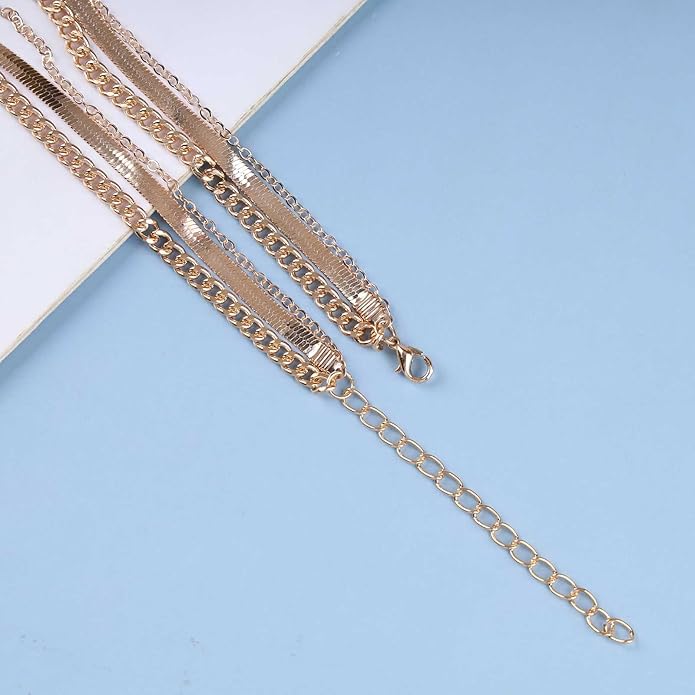 Vintage Layered Turquoise Necklace Turquoise Pendant Necklace Blue Stone Bead Choker Necklace Gold Snake Herringbone Chain Necklace Jewelry for Women-VivaGrace Women