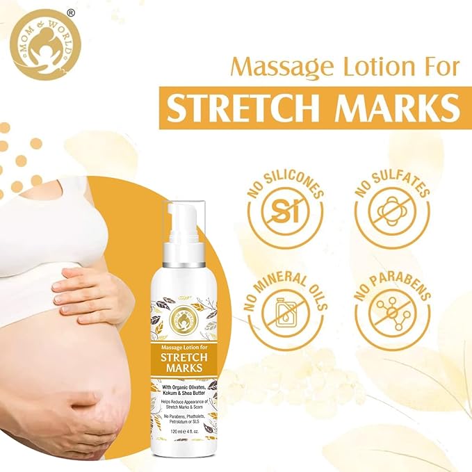 Mom & World Massage Lotion For Stretch Marks -120ml - With Organic Olivates, Kokum & Shea Butter-VivaGrace Women