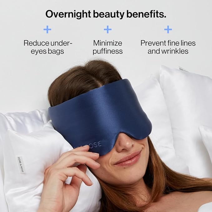 Dore & Rose Deep Sleep Mask Light Blocking, 23 Momme Mulberry Silk Eye Mask, Ultra Soft, Adjustable - Travel Sleeping Mask for Men & Women - Dark Blue-VivaGrace Women