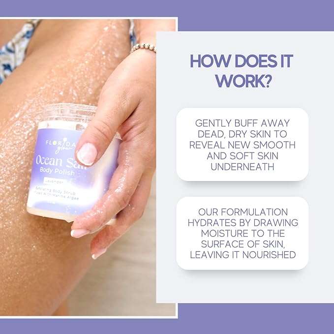 Sea Salt Body Scrub by Florida Glow - Ocean Salt Body Polish Infused with Marine Algae - Exfoliating Face and Body Scrub - to Tackle Acne and Scars for Smooth Soft Skin (Lavender, 12.1 oz)-VivaGrace Women