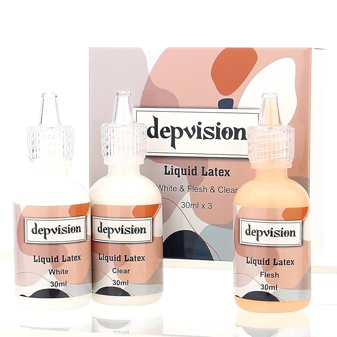 Depvision Liquid Latex 3 Colors Set White Fresh Clear Color For Special Effects Wound Waterproof Professional Makeup Artist Skin Illustrator SFX Monster Zombie (30ml * 3 color)-VivaGrace Women