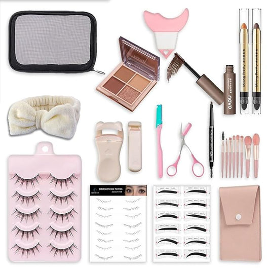 All-In-One And Portable Beginner Makeup Kit, Including Mascara, Eyeshadow Pencil, Eyeshadow Palette, Beauty Brush Set, Eyebrow Shaping Set And Other Props-VivaGrace Women